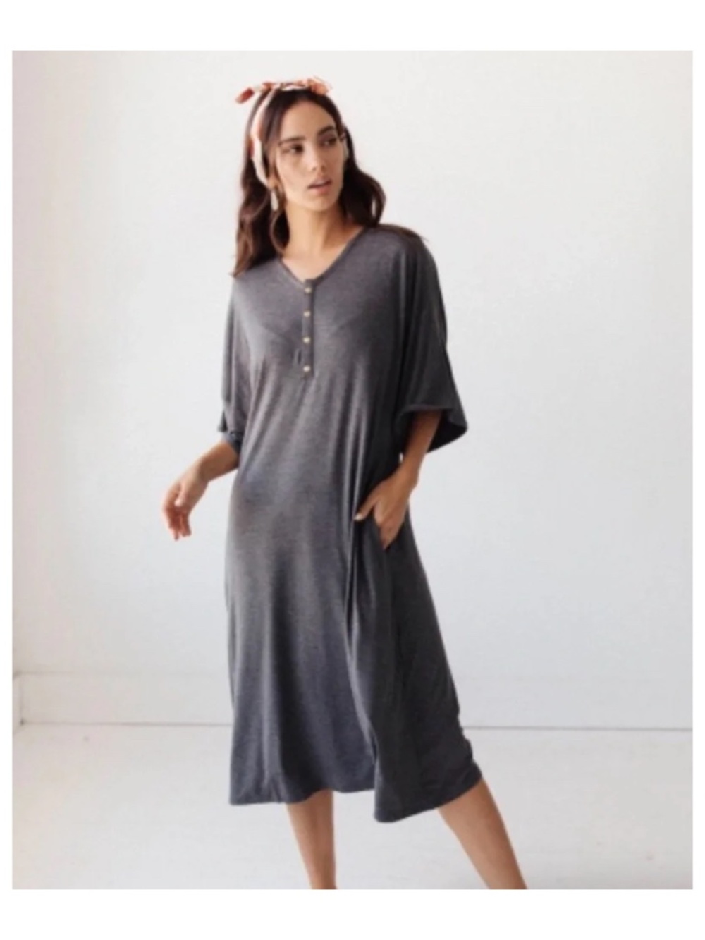 Dwell & Slumber Caftan Dress Charcoal Gray Women’s Size XS/S